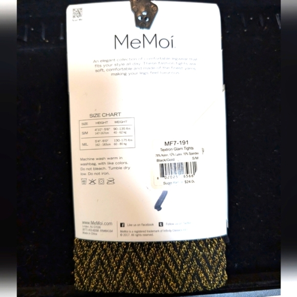 NEW...Me Moi Metallic Gold/Black Chevron Opaque Tights..Size S/M - Picture 4 of 6